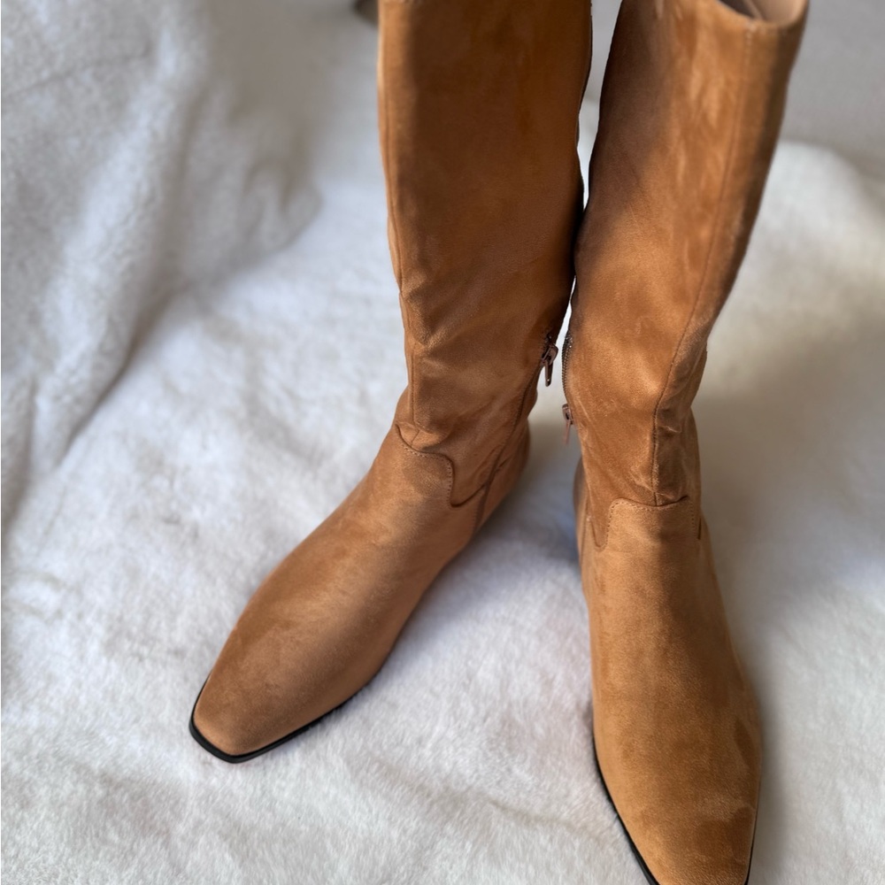 Coutgo Honey Golden Brown Knee-High Women's Boots Faux Suede Size 8